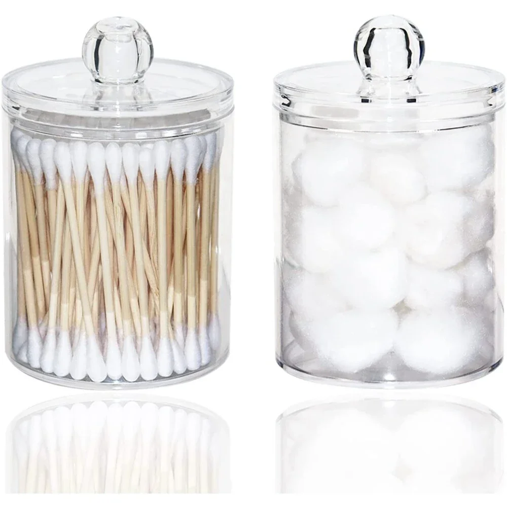 2-Pack 10-Ounce Qtip Holder Dispenser for Cotton Balls, Cotton Swabs